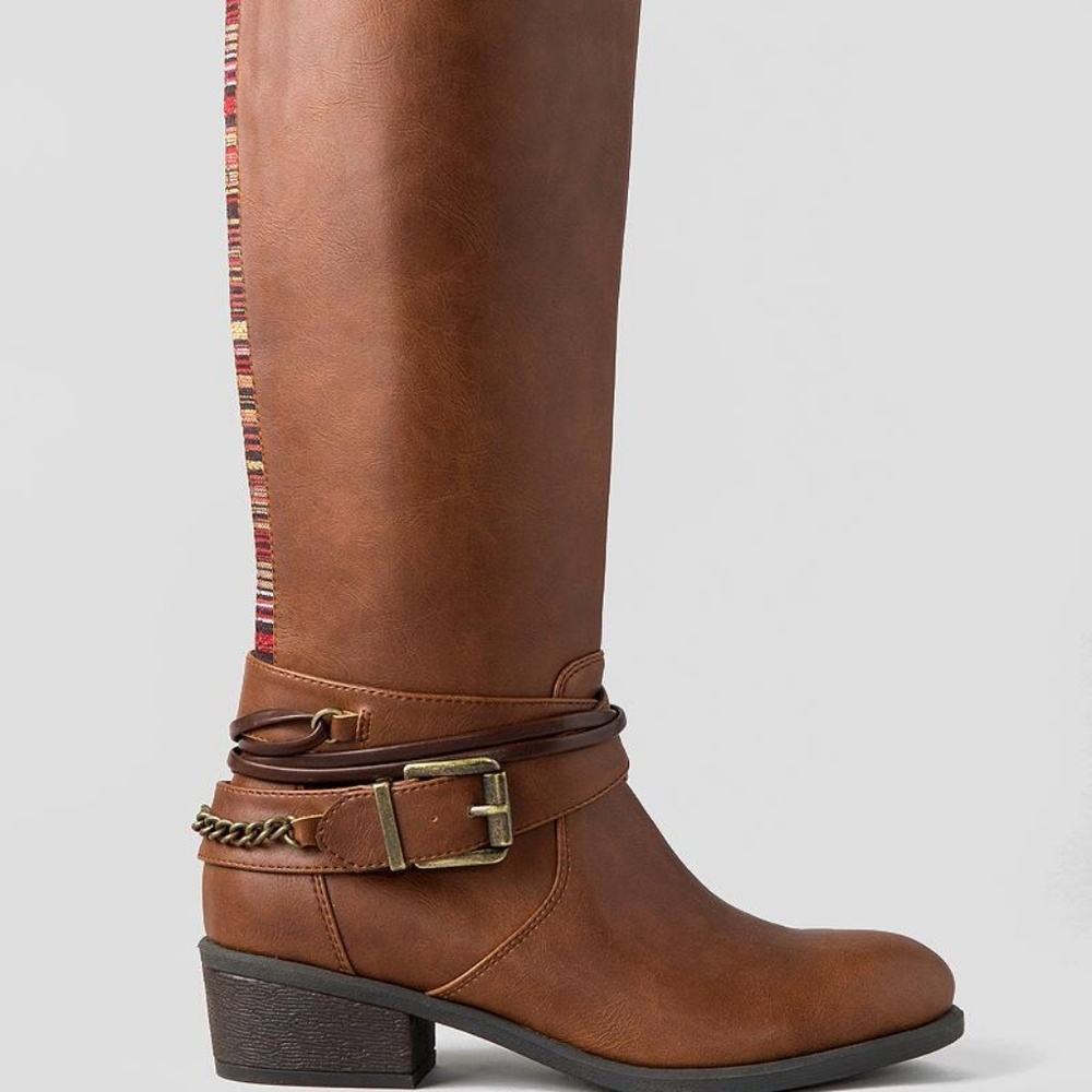 Brown Aztec Faux Leather Boots (1.75 inch heel)